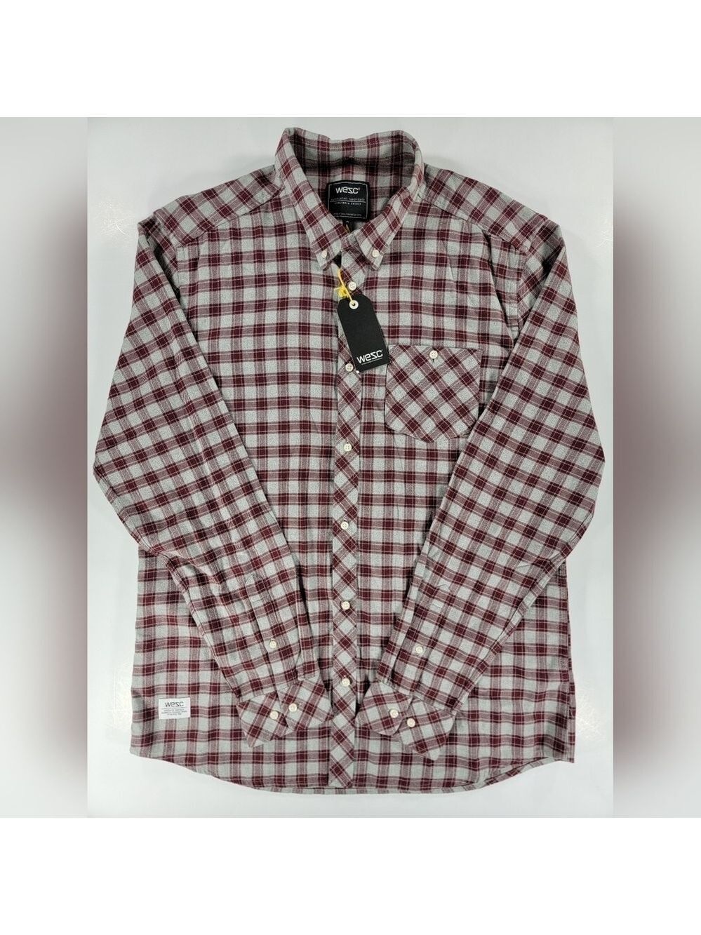 NWT WESC Flannel Men's XL Slim Sweden Pita Red Plaid Checked Cotton Shirt NEW